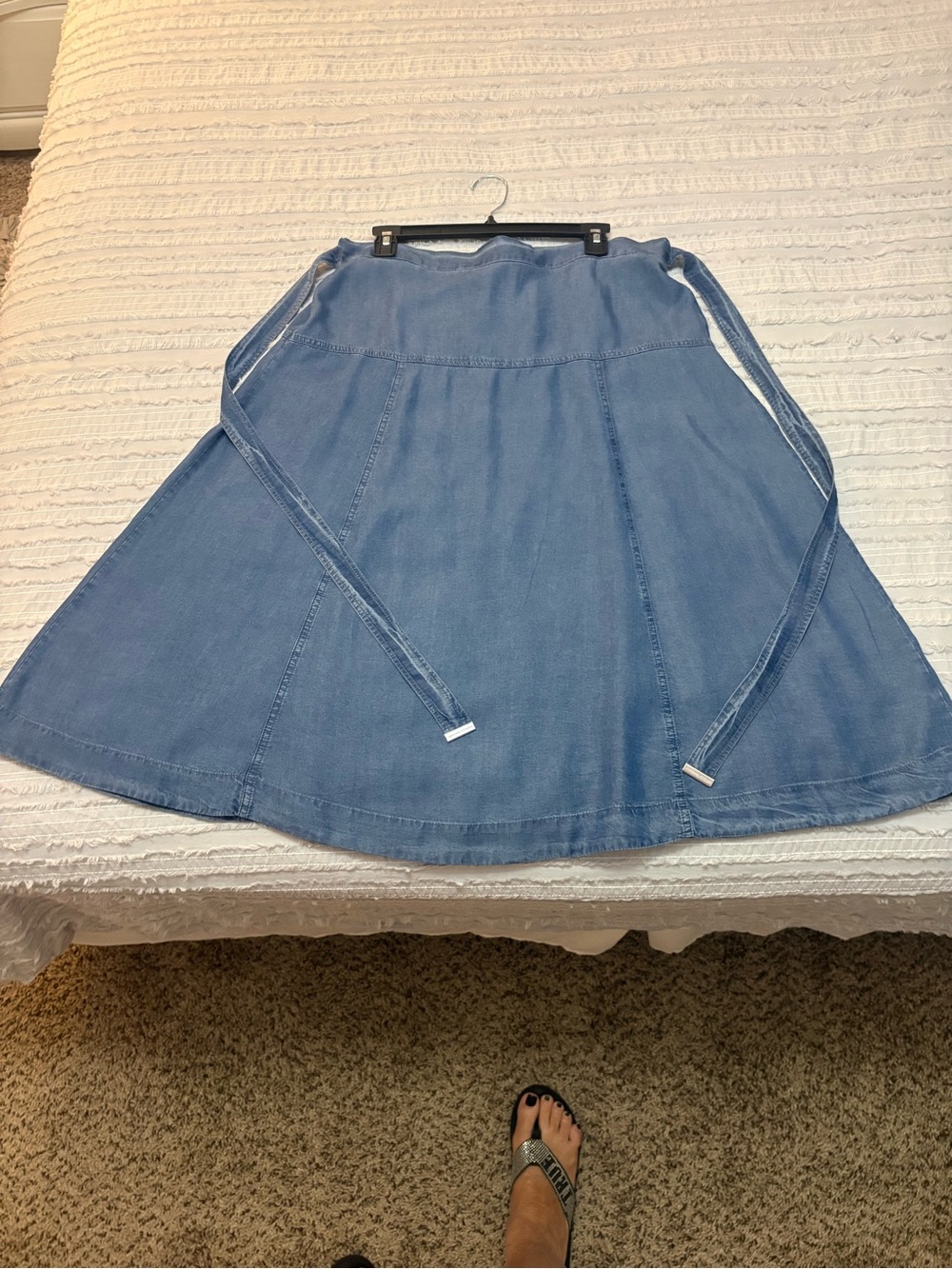 Adrienne Vittadini Light Blue A-Line Denim Skirt with Waist Ties